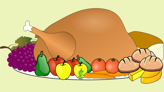 Обои картинки фото векторная графика, еда, индейка, виноград, сыр, овощи, фрукты