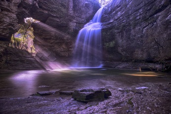 Картинка природа водопады пещера водопад поток скалы