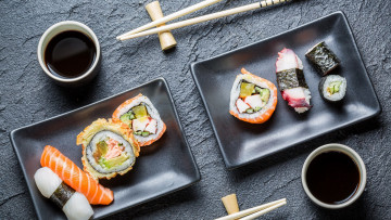 Картинка еда рыба +морепродукты +суши +роллы кухня японская палочки соус роллы