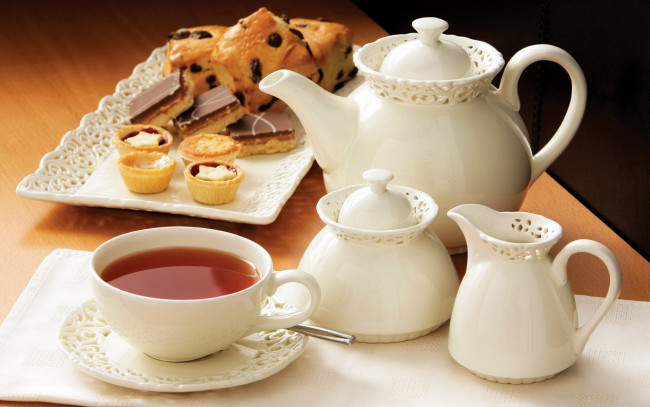 Обои картинки фото еда, напитки,  Чай, чай, выпечка, заварник, чайник