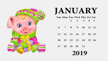 Картинка календари праздники +салюты поросенок шарф свинья шапка