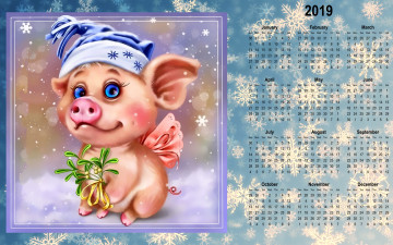 Картинка календари праздники +салюты снежинка свинья фон поросенок шапка