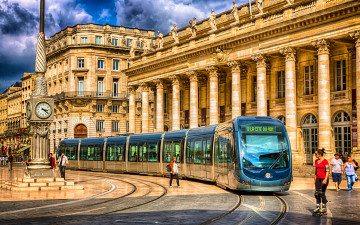 Картинка города -+улицы +площади +набережные бордо hdr площадь лето город часы трамвай франция европа