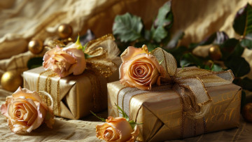 Картинка праздничные подарки+и+коробочки цветы праздник подарок розы свеча букет свечи бант