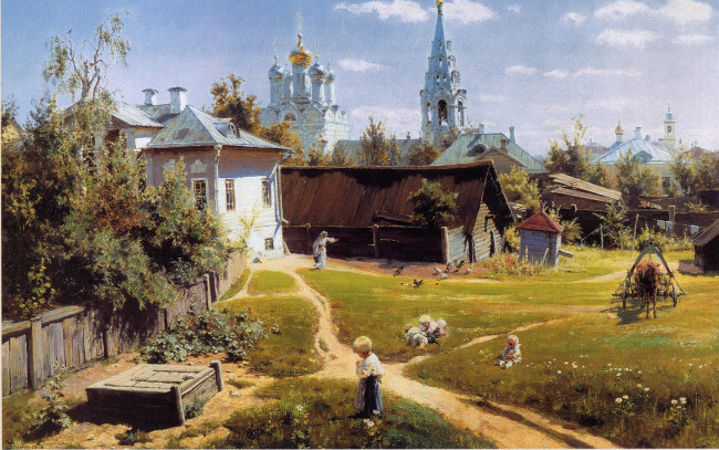 Обои картинки фото московский, дворик, рисованные, города