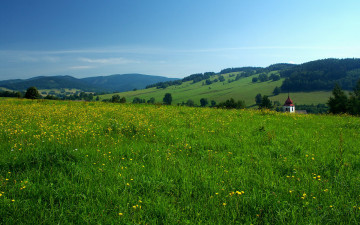 Картинка природа луга трава холм горы