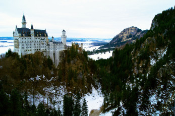Картинка города замок нойшванштайн германия пейзаж горы зима
