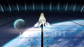 Картинка аниме aldnoah+zero пол стекло звезды asseylum vers allusia violet девушка космос корабль земля планета луна