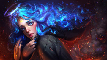 Картинка фэнтези девушки глаза лицо взгляд арт девушка синие волосы