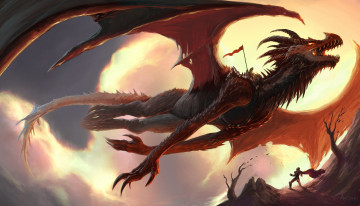 Картинка фэнтези драконы дракон мир иной воин всадник полет