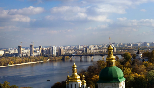Обои картинки фото города, киев , украина, дома, мост, киев, река