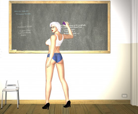 Картинка 3д+графика люди+ people учительница класс фон взгляд блондинка девушка доска