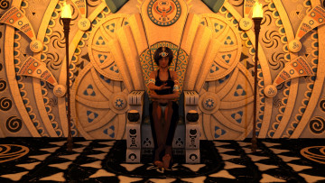 Картинка 3д+графика фантазия+ fantasy трон фон взгляд девушка