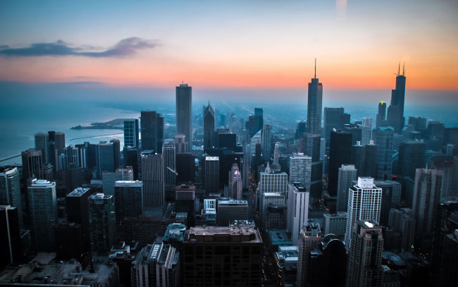 Обои картинки фото города, Чикаго , сша, chicago, city, lake, dawn