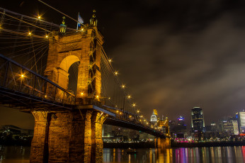Картинка cincinnati +oh города -+мосты ночь огни панорама мост
