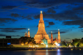 обоя бангкок таиланд, города, бангкок , таиланд, бангкок, огни, ночь, река, дома, храм
