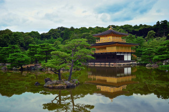 обоя kinkaku-ji circa, города, - буддийские и другие храмы, храм, река, лес