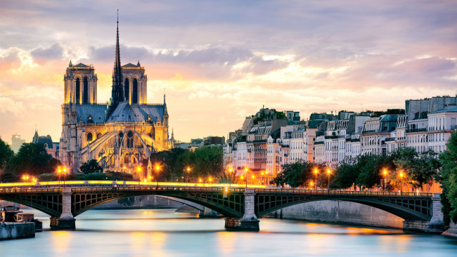 Обои картинки фото города, париж , франция, мост, собор, река