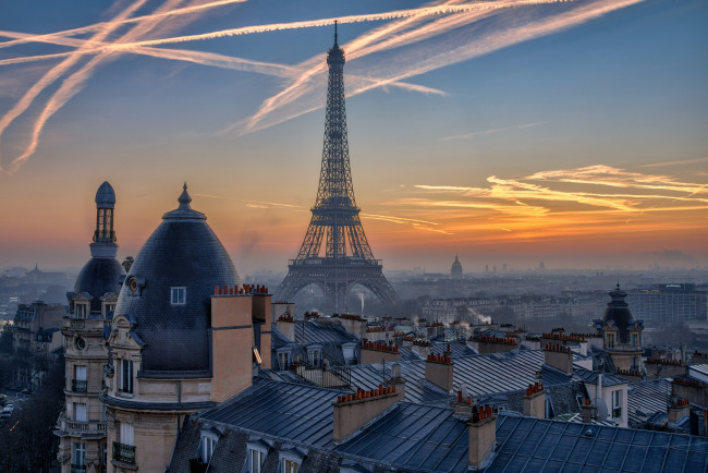 Обои картинки фото города, париж , франция, крыши, башня