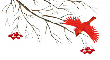 Картинка векторная+графика животные+ animals птичка снег ветка