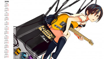 Картинка календари аниме гитара девушка взгляд