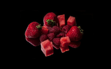 Картинка еда фрукты +ягоды малина арбуз клубника