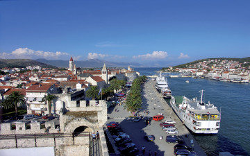 обоя хорватия , сroatia, корабли, порты ,  причалы, trogir, аэрофотосъемка, coast, здания, marina, port, aerial, залив, порт, хорватия, croatia, dock, harbor, town