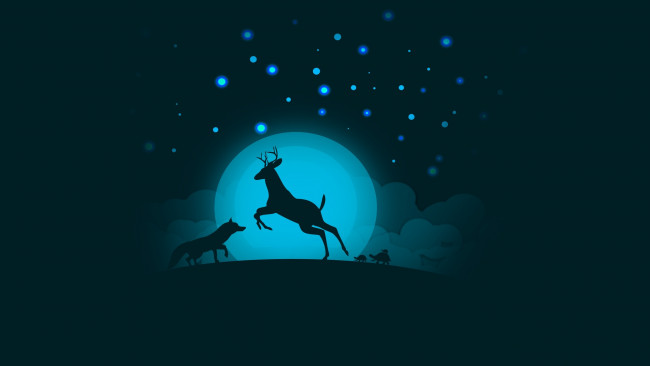 Обои картинки фото векторная графика, животные , animals, олень, луна, волк
