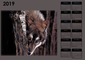 Картинка календари рисованные +векторная+графика волк взгляд морда
