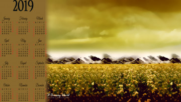 Картинка календари компьютерный+дизайн природа гора поле цветы луг