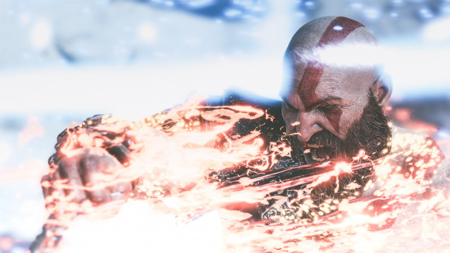 Обои картинки фото видео игры, god of war, kratos, огонь, крик