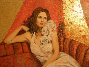 Картинка рисованное живопись женщина диван завитки