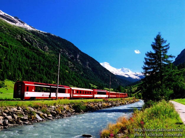 Обои картинки фото switzerland, oberwallis, tasch, wallis, glacier, express, техника, поезда