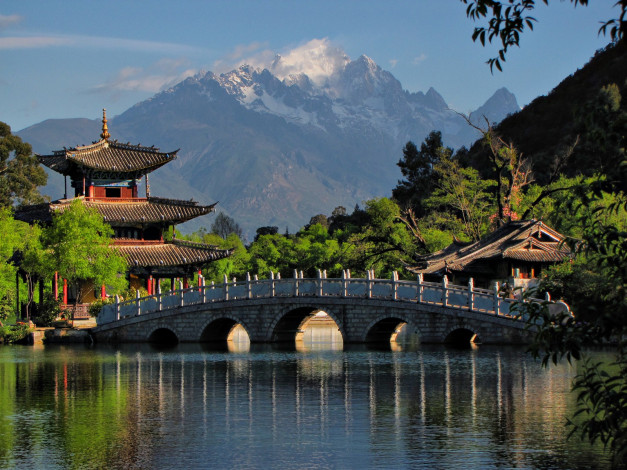 Обои картинки фото black, dragon, pool, lijiang, yunnan, province, china, города, мосты