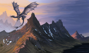 Картинка фэнтези драконы белье поза диван девушка горы