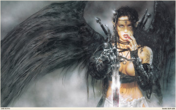 Картинка luis royo фэнтези воительница эльфийка девушка эльф меч ангел