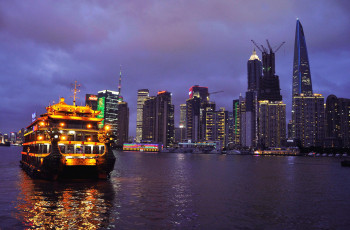 Картинка город города шанхай китай огни корабль вода дома ночь