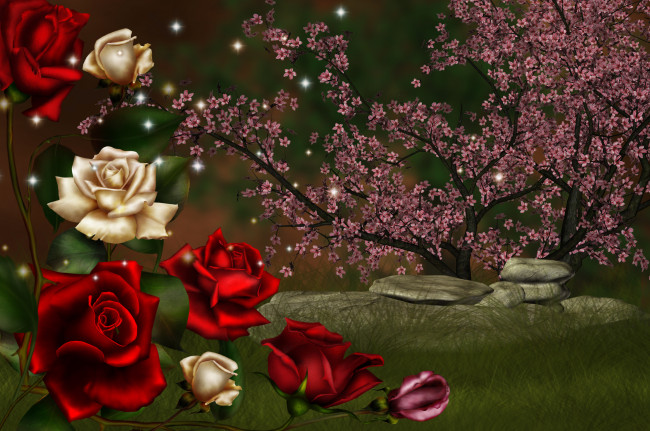 Обои картинки фото 3d, 3д, графика, flowers, цветы, розы, природа