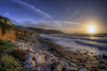 Картинка природа восходы закаты солнце океан облака горизонт скалы