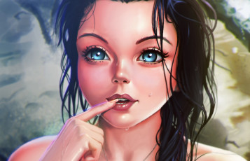 Картинка рисованное люди взгляд лицо волосы красота арт палец девушка