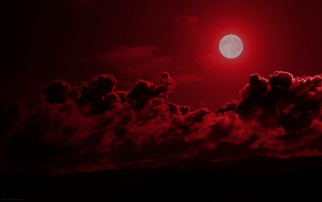 Обои картинки фото природа, облака, тучи, кровавое, небо, луна
