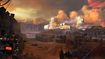 Картинка фэнтези иные+миры +иные+времена sandstorm futuristic planet desert camp