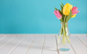 Картинка цветы тюльпаны tulips tender pink wood розовые fresh желтые весна yellow букет spring flowers