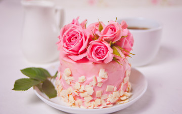 обоя еда, торты, торт, розы
