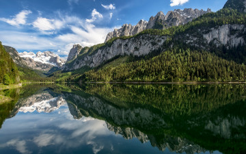 Картинка природа реки озера лес горы озеро отражение австрия альпы austria alps lake gosau upper верхняя гозау