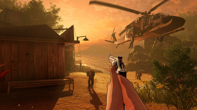 Обои картинки фото видео игры, xiii, руки, оружие, вертолет, люди, дом