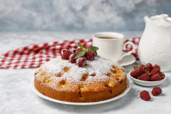 Картинка еда пироги ягоды малина пирог сахарная пудра