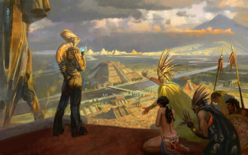 Картинка фэнтези существа инопланетянин ацтеки город