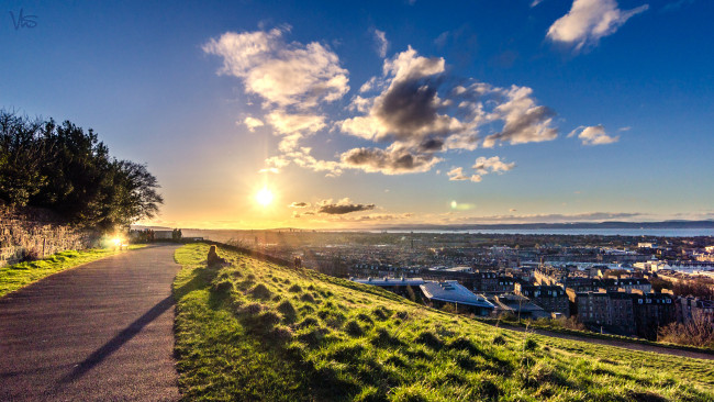 Обои картинки фото edinburgh, scotland, города, эдинбург, шотландия, панорама, восход