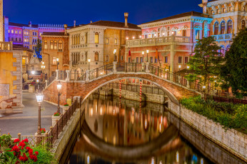Картинка города венеция+ италия венеция парк развлечений Япония дома токио канал огни ночь ураясу tokyo disneysea